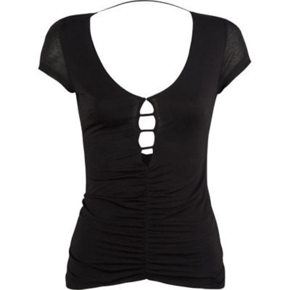 AnM Plunge Knit Shirred Peephole Top Sz M NWT